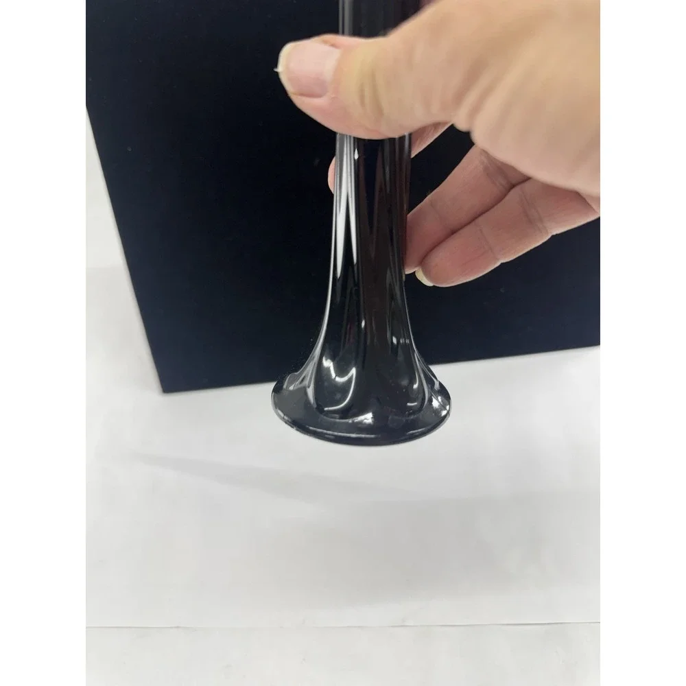VTG  Black Amethyst Swung Style Ruffled Bud Vase MCM 8.5